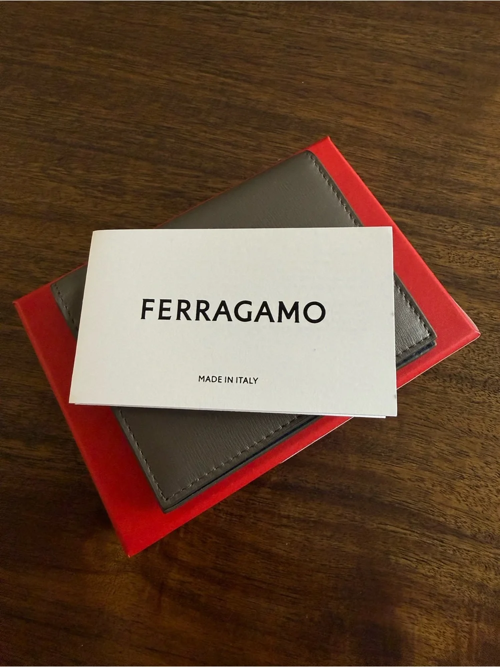 Salvatore Ferragamo Gray Leather Card & Key Holder
